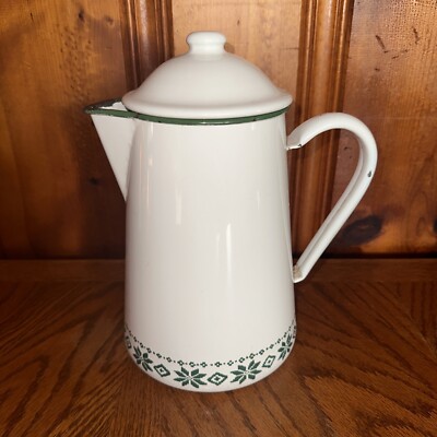 Vtg Ralph Lauren Enamel Coffee Tea Pot Tea Kettle Made In Japan Green  White