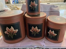 HOUSE OF LLOYD 1988 Nesting Tin 4pc Canister Set Black Lily - Mcm Look