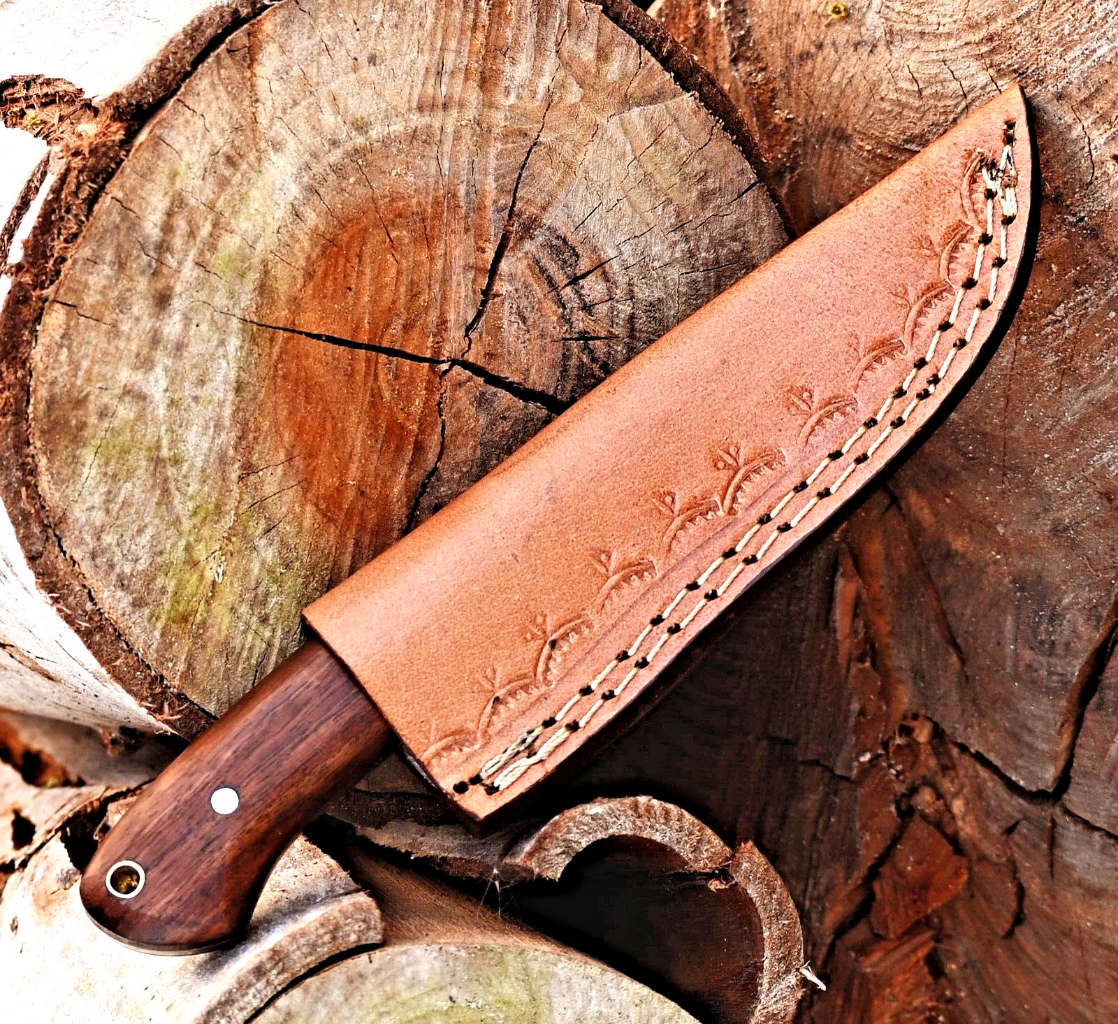 Custom Hand Made Forged Damascus Steel Fix Blade Hunting Knife Wood Handle 2903