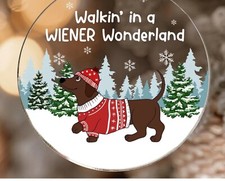 Dachshund Round Acrylic Christmas Ornament "Walkin In A Weiner Wonderland"