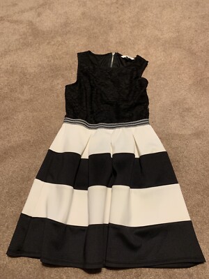 Womens Speechless Black White Striped Lace Dress Medium Fit & Flare | eBay