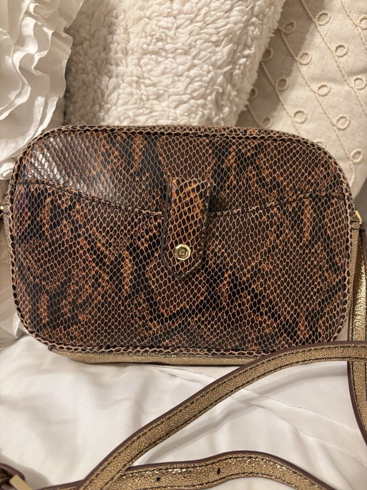 Bolso Bandolera GILI Cuero Sienna Piel de Serpiente Marrón Cartera Foto 4 de 4