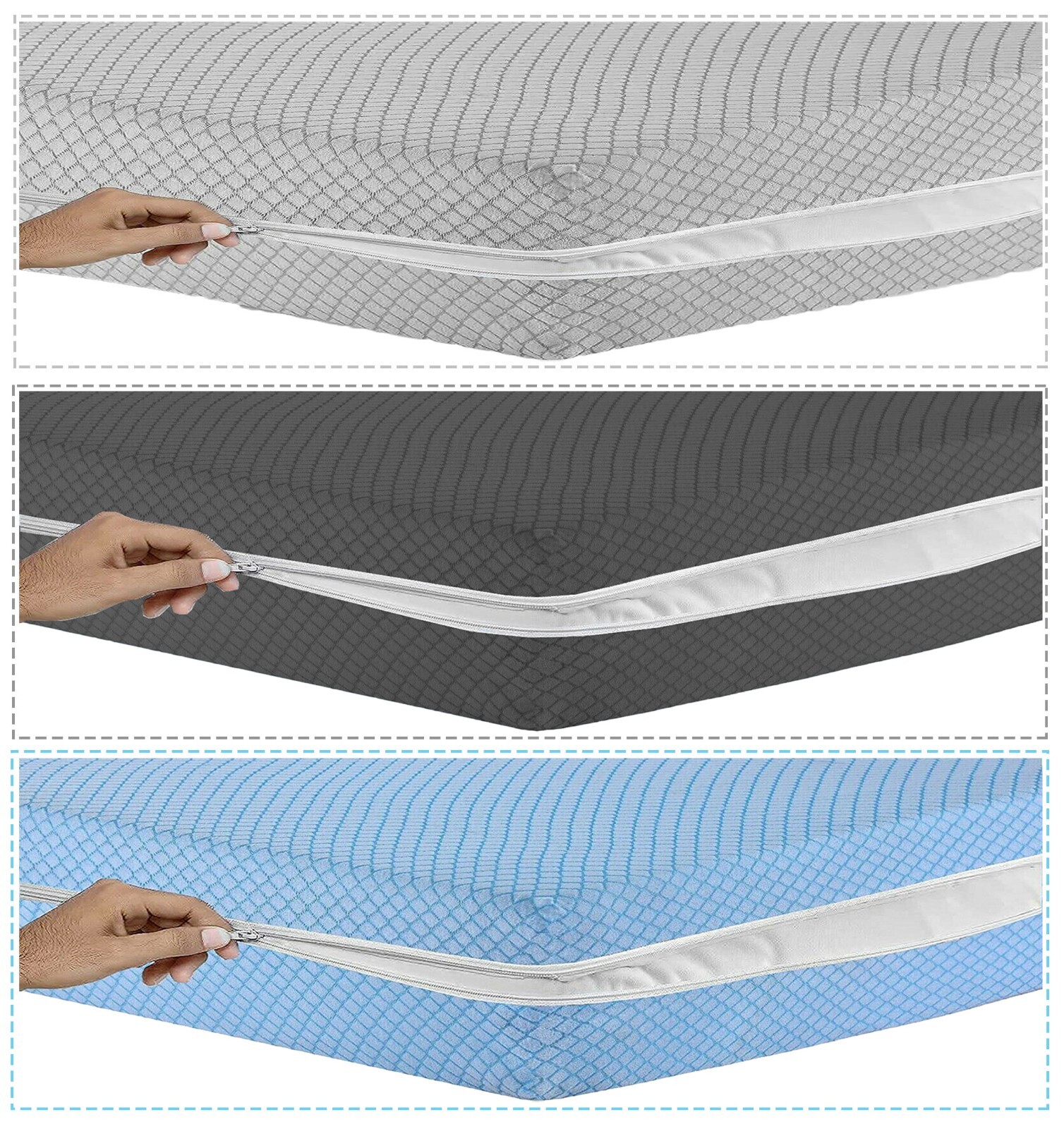 Diamond Zipped Mattress Cover Terry Bed Cover Topper Full Encased Anti