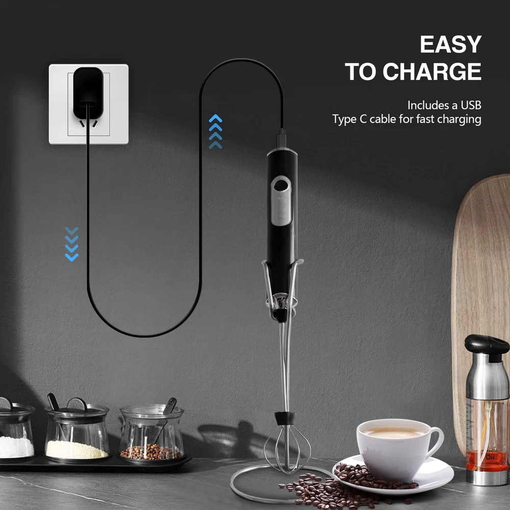Milk Frother Handheld Frother For Coffee With 2 Heads Equipped With Support 3 Sp