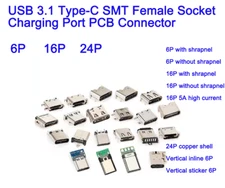 USB 3.1 Type-C SMT Female Socket Charging Port PCB Connector 6Pin 16Pin 24Pin