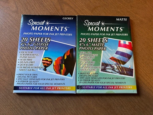 Special Moments 4"x6" Matte & Glossy Photo Paper For Ink Jet Printers 20 Sheets