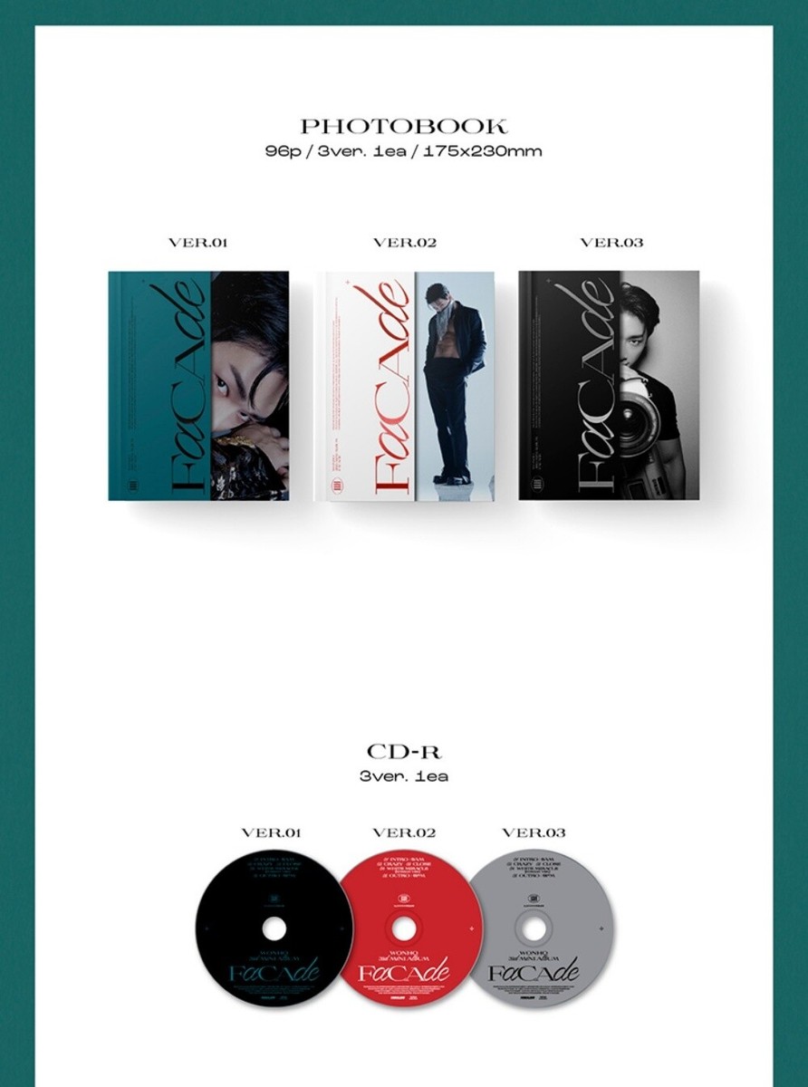 K-POP WONHO 3rd Mini Album FACADE CD+96p Book+P.Card+Bookmark+
