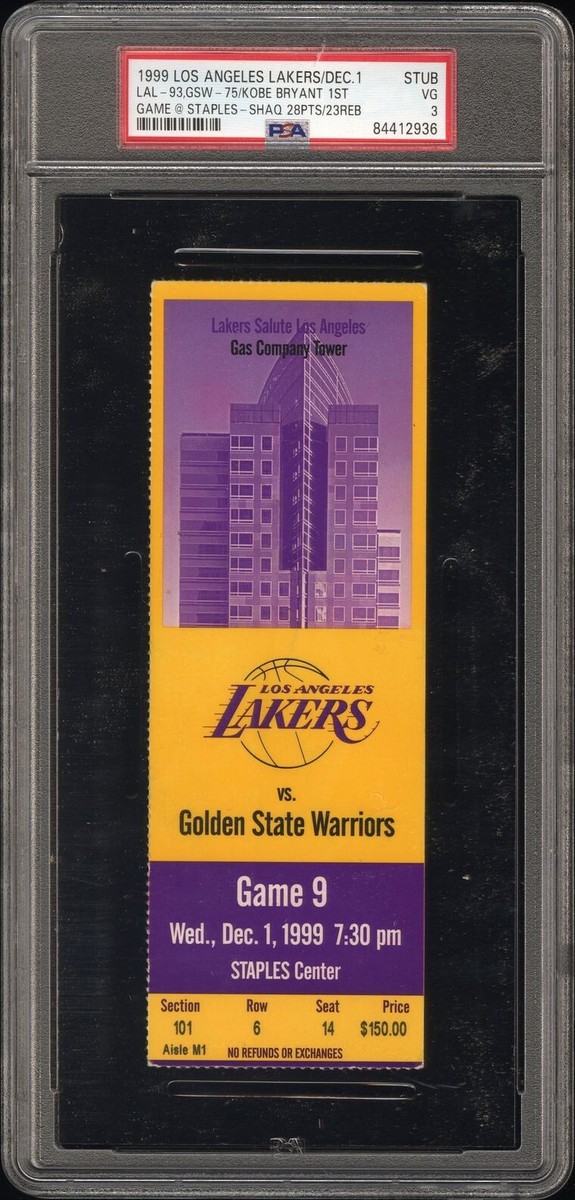 1999 KOBE BRYANT STAPLES CENTER DEBUT 1ST GAME PLAYED FULL TICKET