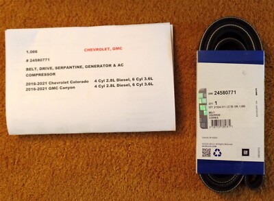 2016-2021 Chev Color/GMC Cany AC/Gen Serpantine Drive Belt NEW 24580771 Gen GM