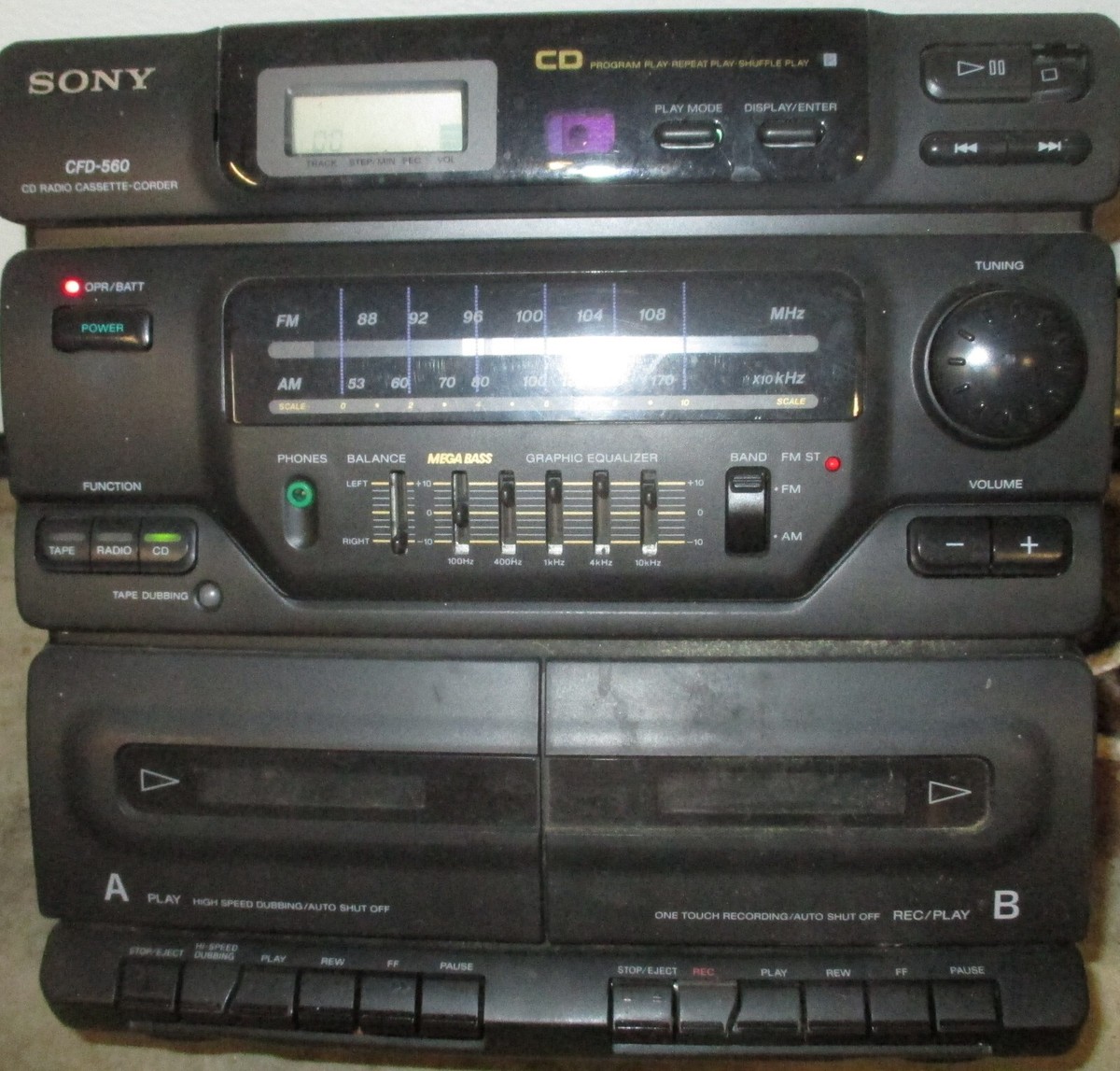 Sony CFD-560 90's Bookshelf Boombox CD & Cassette Tape - no