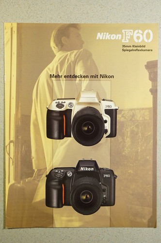 NIKON F60 Spiegelreflex, Prospekt A4, 12 Seiten, Objektive und Zubehör, 9/1999