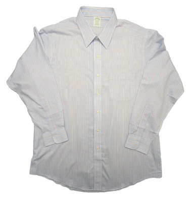 Brooks Brothers Shirt Mens 17.5 34 LS Bule Stripe Milano Fit Slim Supima  $134