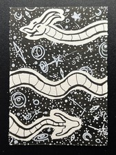 ACEO “Wavy Wyrm” ORIGINAL Dragon Drake Creature Monster Pattern Star Art Card