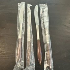 Lot Of 4 Knives EKCO Epic Stainless Flatware Teak Handle MCM New Ships Fast