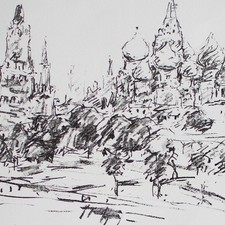 Roland Ladwig Stadtansicht Roter Platz Moskau signiert Lithografie 1971 29/100