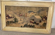 Vintage Tkanina Babcia Mojżesz Wczesna wiosna na farmie tkanina korowa 1950'