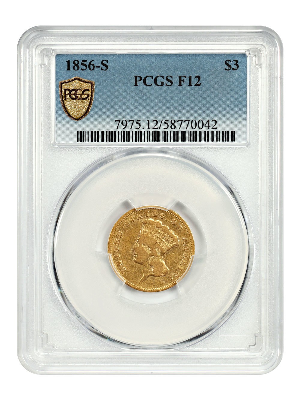 1856-S $3 PCGS Fine 12 - Three Dollar - Low Mintage S-Mint Princess Gold