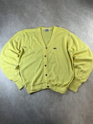 Izod Lacoste Strickjacke Pullover Vintage 70er 80er Herren XL Gelb Orlon Acryl Kroko USA