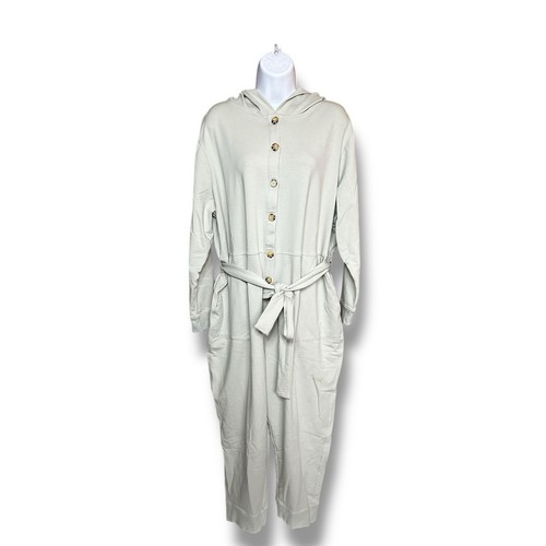 Encore by Idina Menzel Petite French Terry Hooded Jumpsuit Sage Green XL - 第 1/4 張圖片