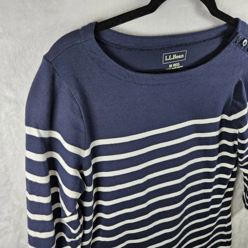 Vestido LL Bean Mujer Mediano Azul Marino Tejido Náutico Costero Vacaciones Viaje Foto 4 de 4
