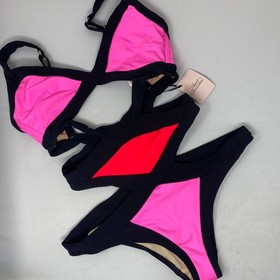 Agent Provocateur Mazzy Pink Red Black Swimsuit AP4 Large NWT
