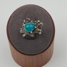 Vintage Sterling Silver Turquoise Cabochon Ring Size 5.25 Leaf Branch Design