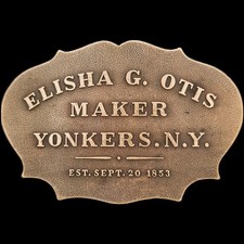 Bronze Elisha Otis Elevator Co Tech Constructor Repairman 70 Vintage Belt Buckle