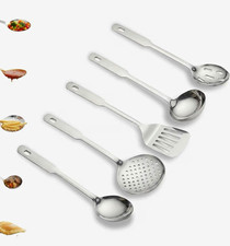 Amco 5-piece Stainless Steel Cooking Utensil Set Spoon Ladle Skimmer Turner Amco 5-piece Stainless Steel Cooking Utensil Set Spoon Ladle Skimmer Turner