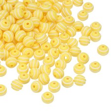 8mm Round Acrylic Rainbow Strip Beads for Jewelry, 100 Pcs, Yellow and White