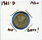 W@W 1921-d Mercury Dime !!!! ( KEY Coin !!!!)  AG+ !!!!!