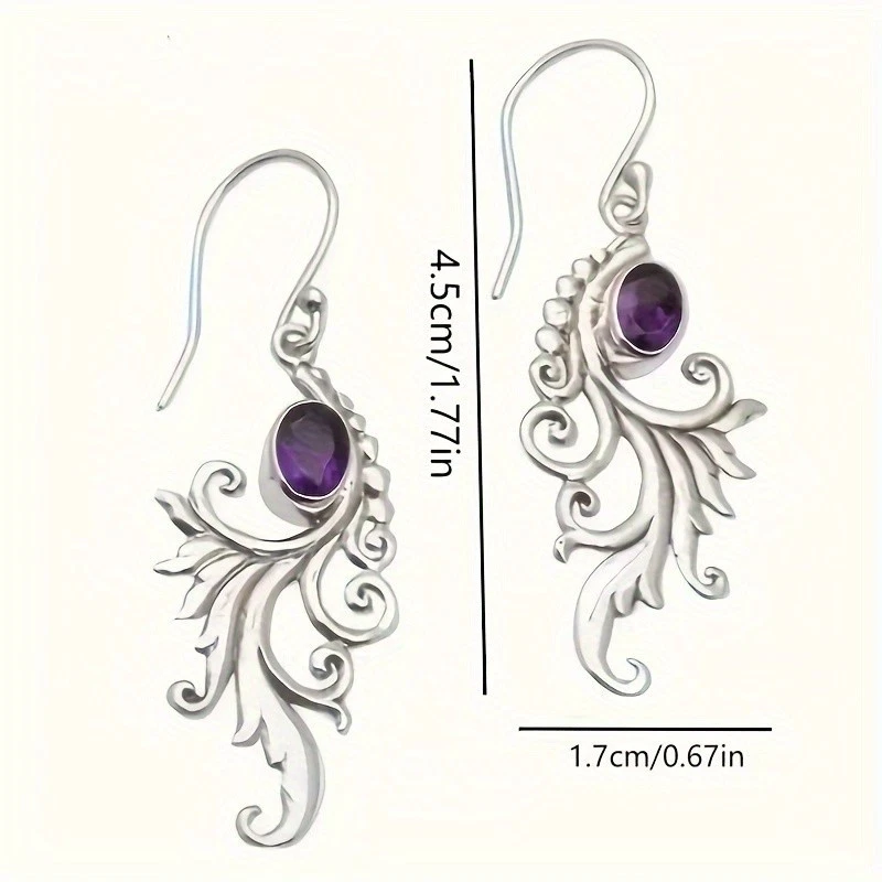 Women's Alloy Earrings Purple Artificial Crystal Phoenix Pendant Earrings - Image 3 of 4