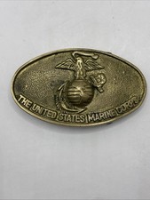 Vintage Solid Brass Marine Corps Oval Belt Buckle USMC Marines