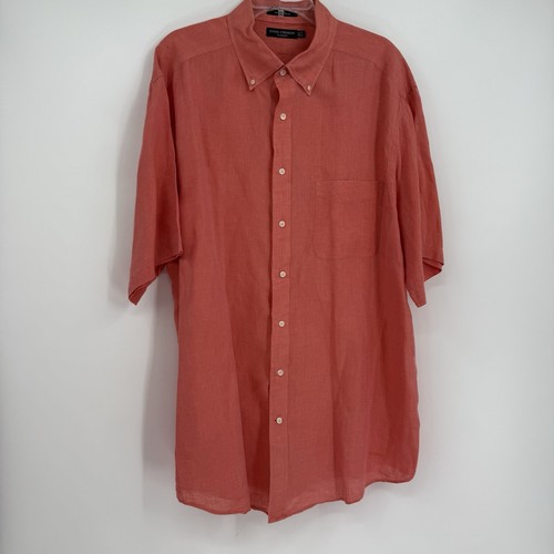 Daniel Cremieux Linen Shirt Mens Size 2X Tall Button Up Short Sleeve Salmon - Picture 3 of 9