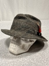 Adam NY Wool Fedora Hat Grey Tweed Feather Boho Gentleman s Medium 7 - 7 1/8