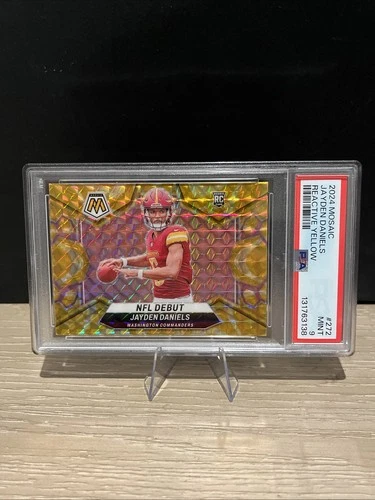 2024 PSA 9 Panini Mosaic Rookies Jayden Daniels Reactive Yellow Mosaic Prizm RC