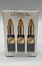 L'Oreal Color Riche Le Gold 24 Karat Gold Infused Lipsticks - 3 x 0.13 oz New