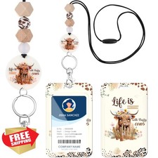 AFRITEE Highland Cow Lanyard ID Holder Breakaway Teacher
