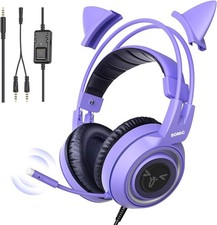 Purple Gaming Headset with Detachable Cat Ears for PS4 Xbox One and PC