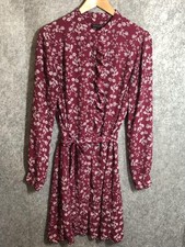 Banana Republic Dress Womens 8 Maroon Floral Shirt Dress Fit & Flare Collared