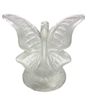 Vtg Fenton Velvet Frosted Clear Glass Crystal Butterfly On Branch Figurine