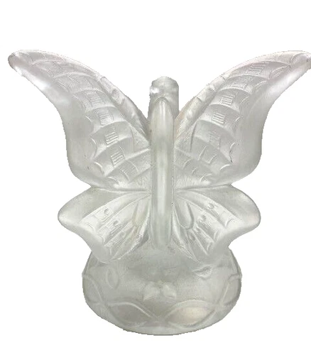 Vtg Fenton Velvet Frosted Clear Glass Crystal Butterfly On Branch Figurine