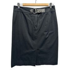 Lauren Ralph Lauren Black Pencil Skirt Buckle Detail Size 6 Cotton Stretch Knee