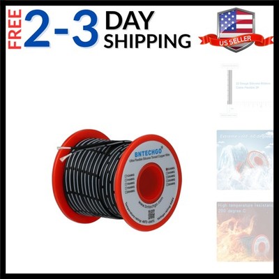 22 Gauge Silicone Ribbon Cable Flexible 2P Black 50 ft Flat Cable 22 AWG Stra...