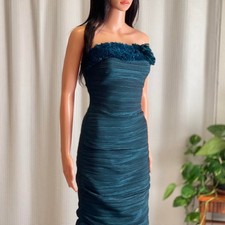 Romeo & Juliet Couture Teal Ruched Strapless Dress Embellished Party Holiday M