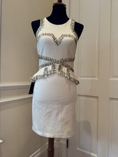 NWT Bebe Studded Peplum Ponte Dress Ivory M Vintage