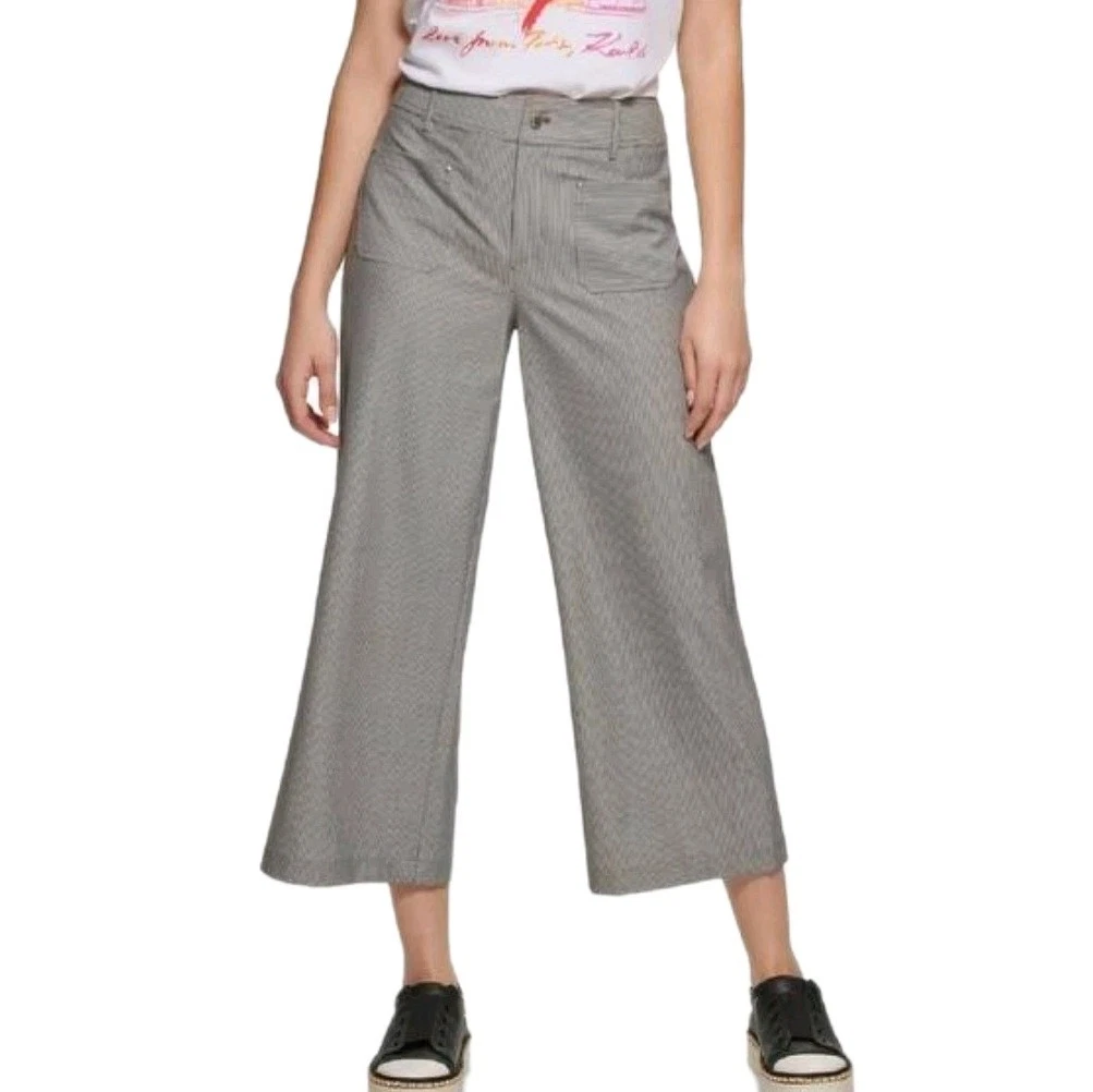 Karl Lagerfeld Women’s Wide-Leg Black White Striped Capri Pants Size 12