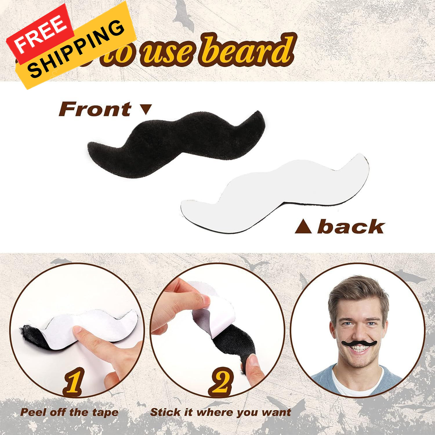 Syhood 32 Pcs Fake Mustaches Halloween Self Adhesive Beard Moustache... 
