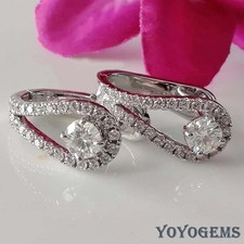 Moissanite Huggie Hoop Earrings 2.60 CT Round Cut Solid 14K White Gold For Her