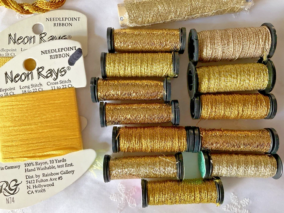 Kreinik Needlepoint Fibers Threads Lot of 16 Golds Metallics Great Variety - Image 4 of 4