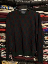 Vintage Polo by Ralph Lauren Sweater Mens XL Golf Green Navy Diamond Cotton Crew